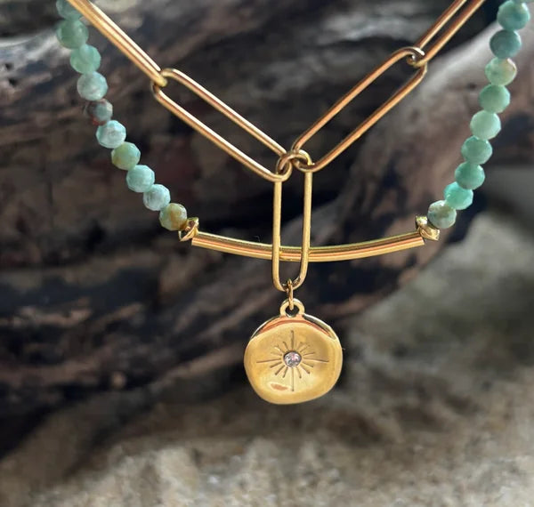 Ocean Ripples -18ct Gold Plated Aventurine Double Chain Bracelet