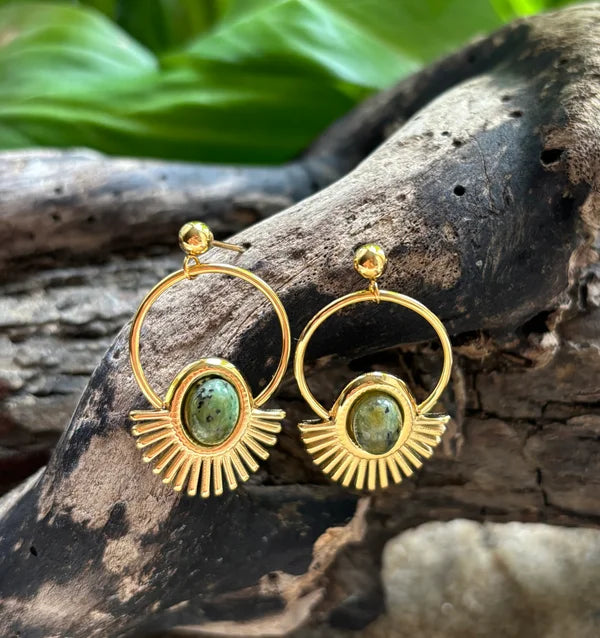 Ocean Ripples 18ct Gold Plated African Turquoise Hoop Earrings