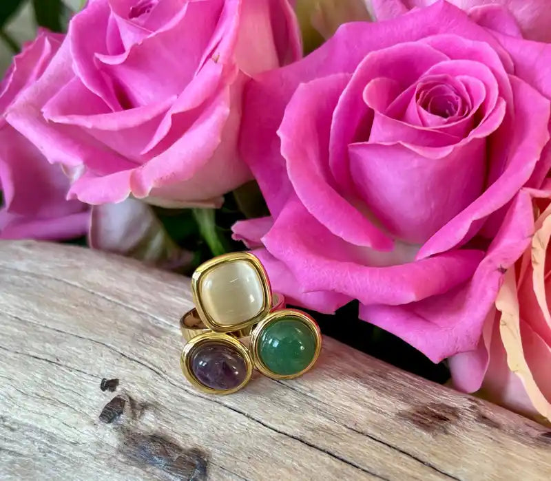 Ocean Ripples  - 18ct Gold Plated Adjustable Triple Stone Ring