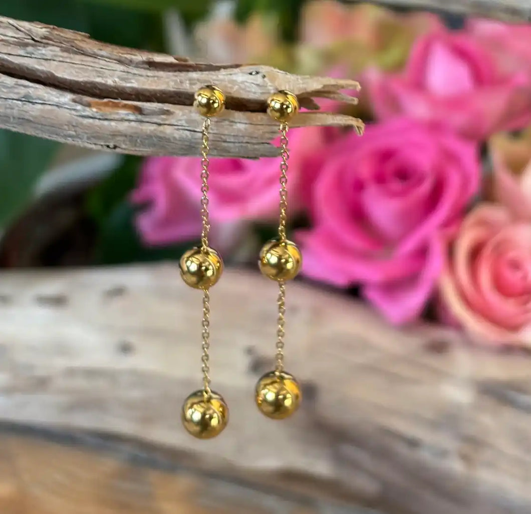 Ocean Ripples 18ct Gold Plated Triple Ball Drop Earrings