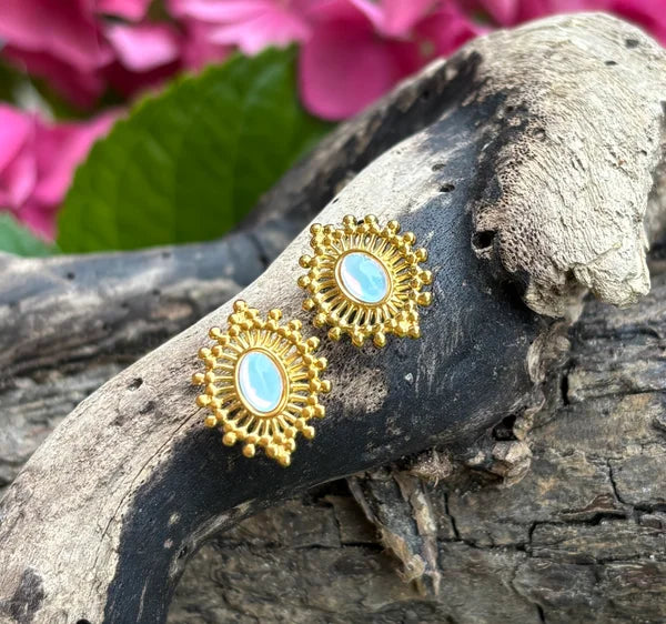 Ocean Ripples -18ct Gold Plated Opal Vintage Stud Earrings