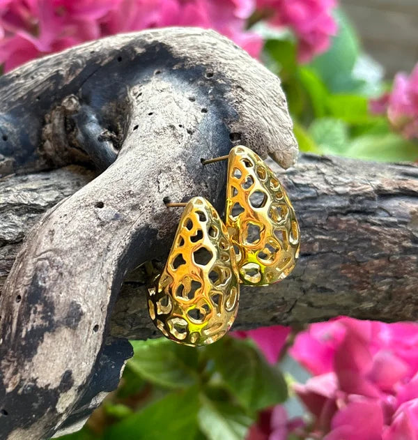 Ocean Ripples -18ct Gold Plated Hollow Egg Earrings