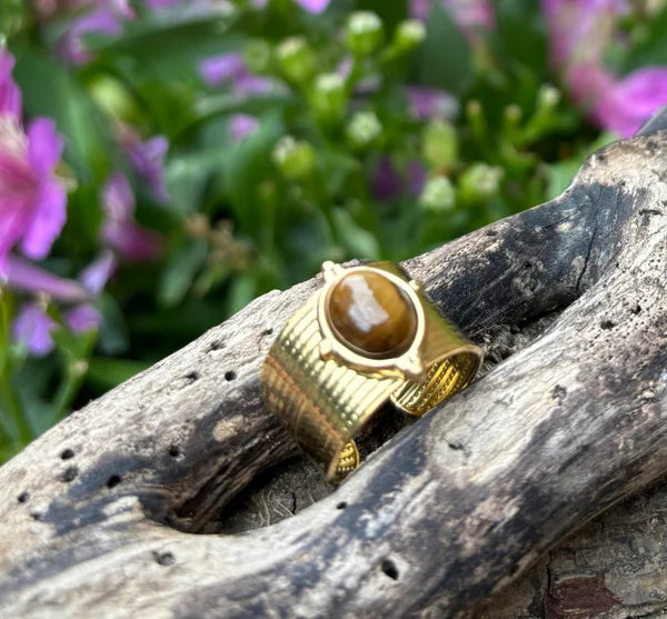 Ocean Ripples  -18ct Gold Plated Adjustable Tiger Eye Ring