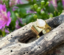 Load image into Gallery viewer, Ocean Ripples  -18ct Gold Plated Adjustable Rose Quartz Ring