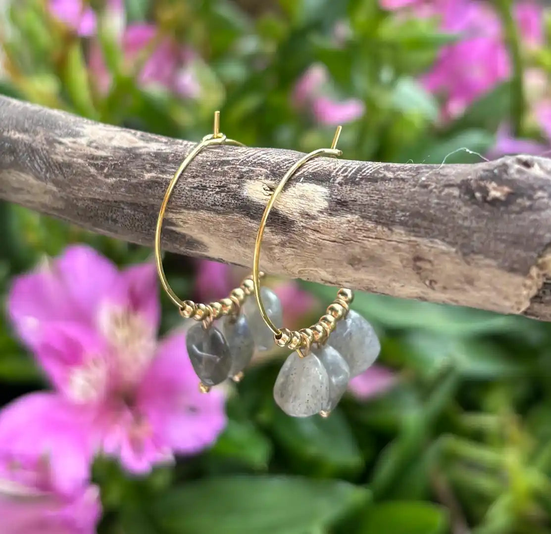 Ocean Ripples 18ct Gold Plated Labradorite Hoop Earrings