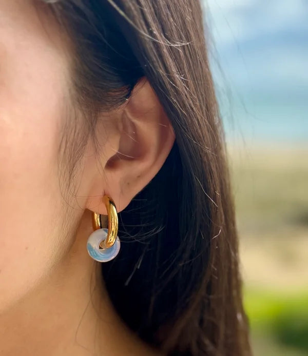 Ocean Ripples - 18ct Gold Plated Moonstone Doughnut Earrings