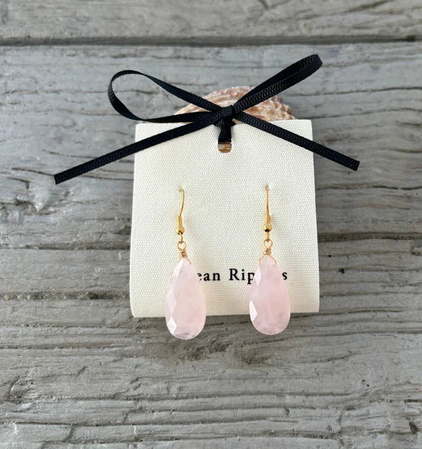 Ocean Ripples 18ct Gold Plated Rose Quartz Drop Earrings