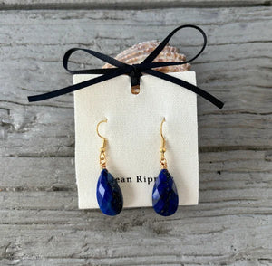 Ocean Ripples 18ct Gold Plated Lapis Lazuli Drop Earrings