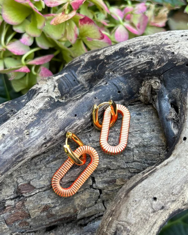 Ocean Ripples - 18ct Gold Plated Orange Ridged Hoop Earrings