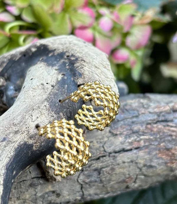 Ocean Ripples - 18ct Gold Plated Waffle Hoop Earring