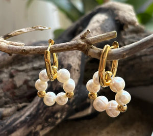 Ocean Ripples 18ct Gold Plated Pearl Cluster Earrings