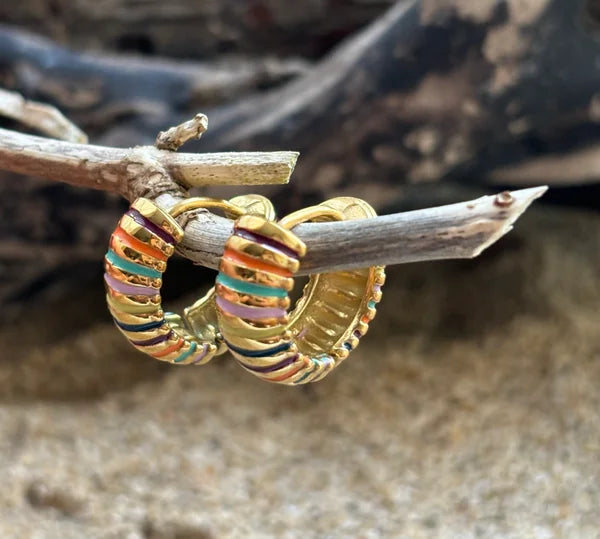Ocean Ripples 18ct Gold Plated Multi Colour Dome Earrings