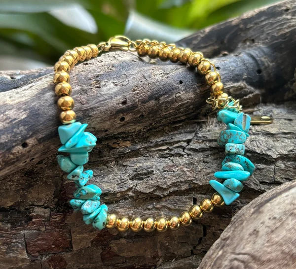 Ocean Ripples18ct Gold Plated Turquoise Chips Bracelet