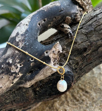 Load image into Gallery viewer, Ocean Ripples -18ct Gold Plated Single Fresh Water Pearl Drop Necklace