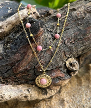 Load image into Gallery viewer, Ocean Ripples 18ct Gold Plated Rhodochrosite Beads and Pendant Layered Necklaces