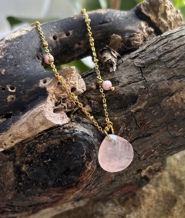 Ocean Ripples 18ct Gold Plated Rose Quartz Pendant