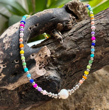 Load image into Gallery viewer, Ocean Ripples Fresh Water Pearl Miyuki Rainbow Beads Necklace - Silver