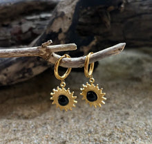 Load image into Gallery viewer, Ocean Ripples 18ct Gold Plated Black Agate Drop Earrings