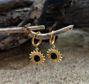 Ocean Ripples 18ct Gold Plated Black Agate Drop Earrings