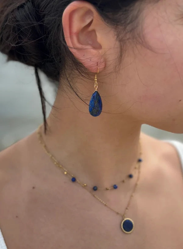 Ocean Ripples 18ct Gold Plated Lapis Lazuli Drop Earrings