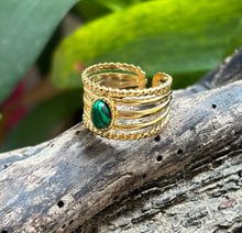 Load image into Gallery viewer, Ocean Ripples  -18ct Gold Plated Malachite Multi Band Adjustable Ring