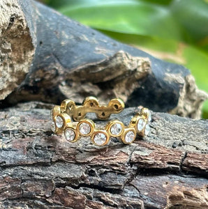 Ocean Ripples  -18ct Gold Plated Cubic Zirconia Stackable Adjustable Ring