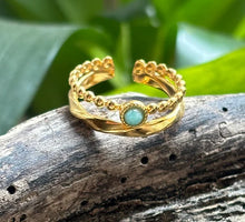 Load image into Gallery viewer, Ocean Ripples  -18ct Gold Plated Amazonite Double Band Adjustable Ring