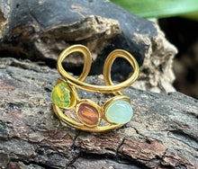 Load image into Gallery viewer, Ocean Ripples  -18ct Gold Plated Glass Beads Adjustable Ring