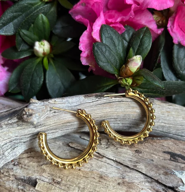 Ocean Ripples 18ct Gold Plated Beaded Hoop Earrings