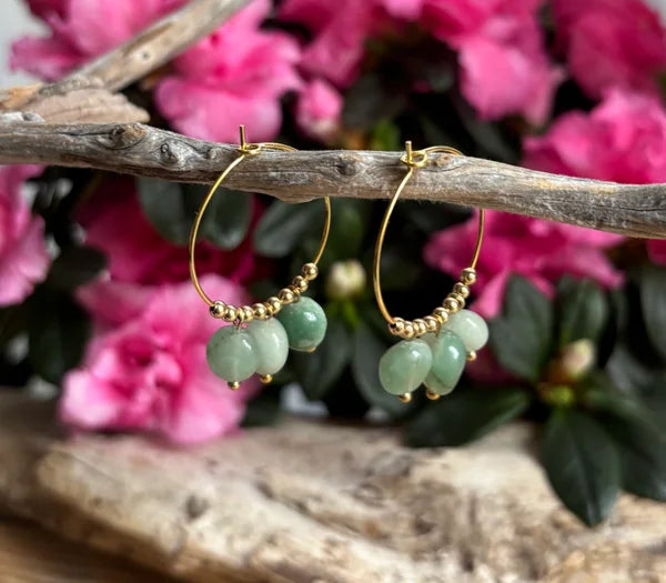 Ocean Ripples 18ct Gold Plated Green Aventurine Cluster Hoop Earrings