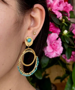 Ocean Ripples 18ct Gold Plated Turquoise Double Hoop Earrings