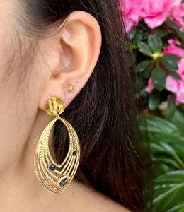 Ocean Ripples 18ct Gold Plated Black Turquoise Leaf Earrings