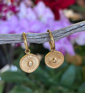 Ocean Ripples 18ct Gold Plated Cubic Zirconia Disc Huggie Earrings