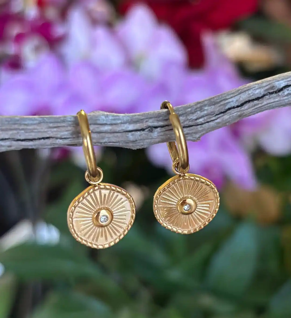 Ocean Ripples 18ct Gold Plated Cubic Zirconia Disc Huggie Earrings