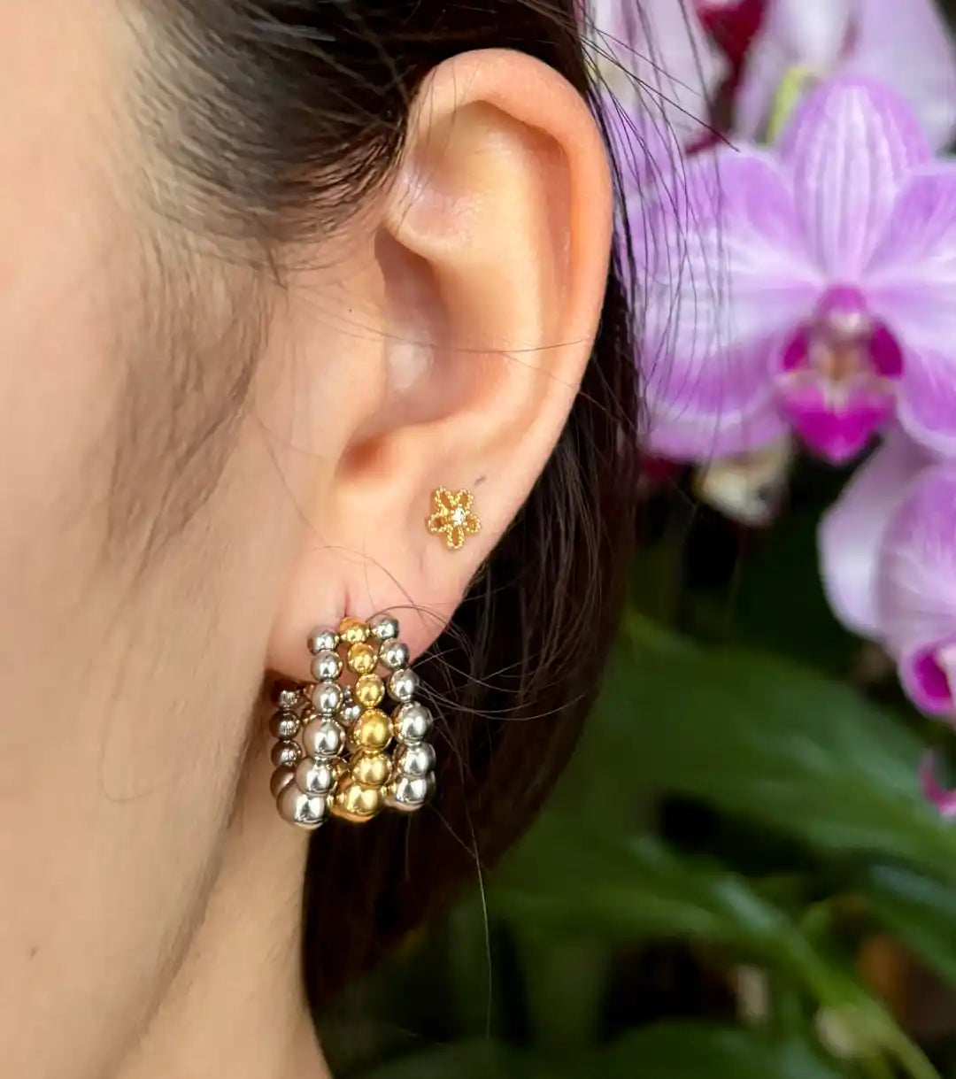 Ocean Ripples Gold and Silver Beaded Hoop Earrings