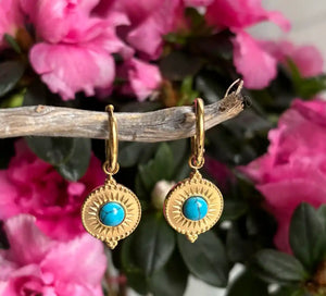 Ocean Ripples18ct Gold Plated Turquoise Circle Drop Huggie Earrings