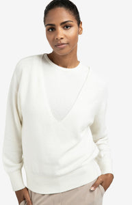 YAYA Knitted sweater with deep V-neck and layered top