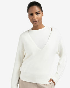 YAYA Knitted sweater with deep V-neck and layered top
