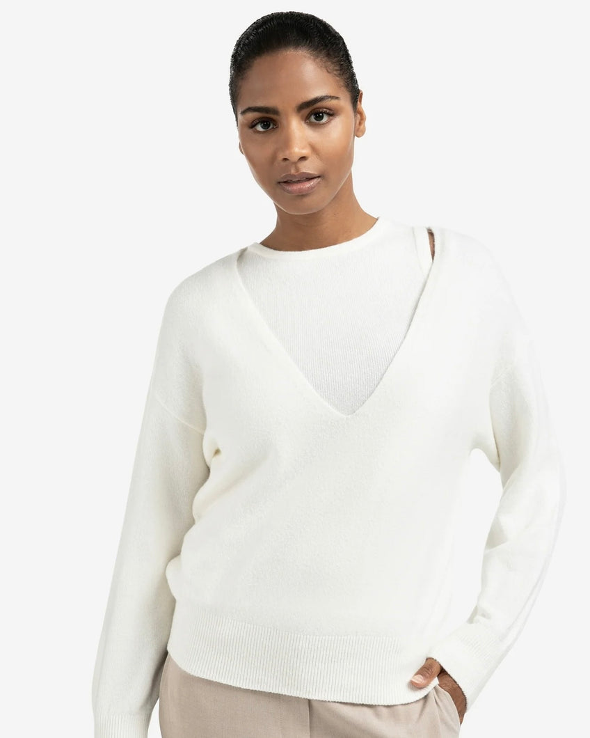 YAYA Knitted sweater with deep V-neck and layered top