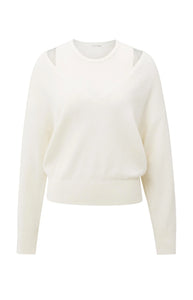 YAYA Knitted sweater with deep V-neck and layered top