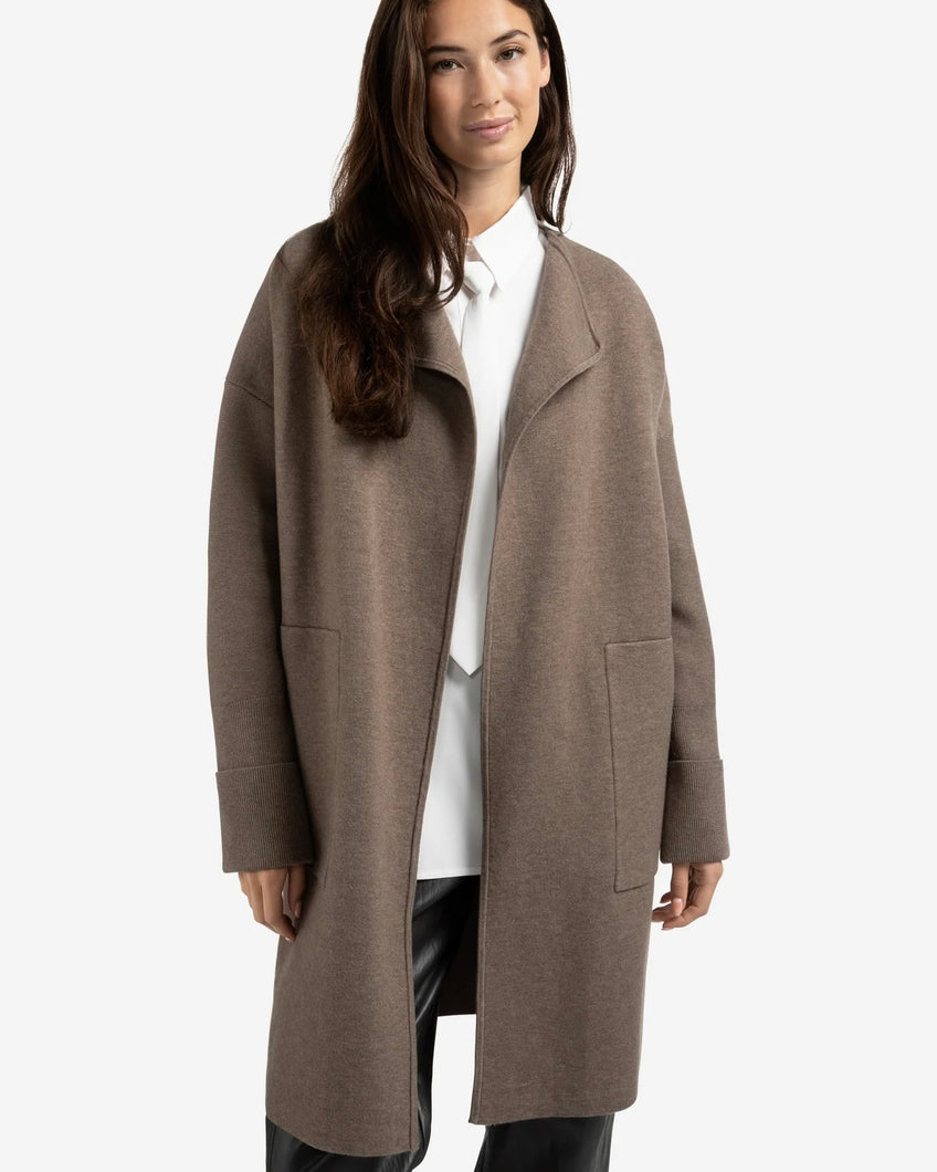 YAYA Long Coatigan with Patch Pockets - Brown Melange