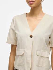 Vila Prisilla Pocket Top - Light Natural Melange