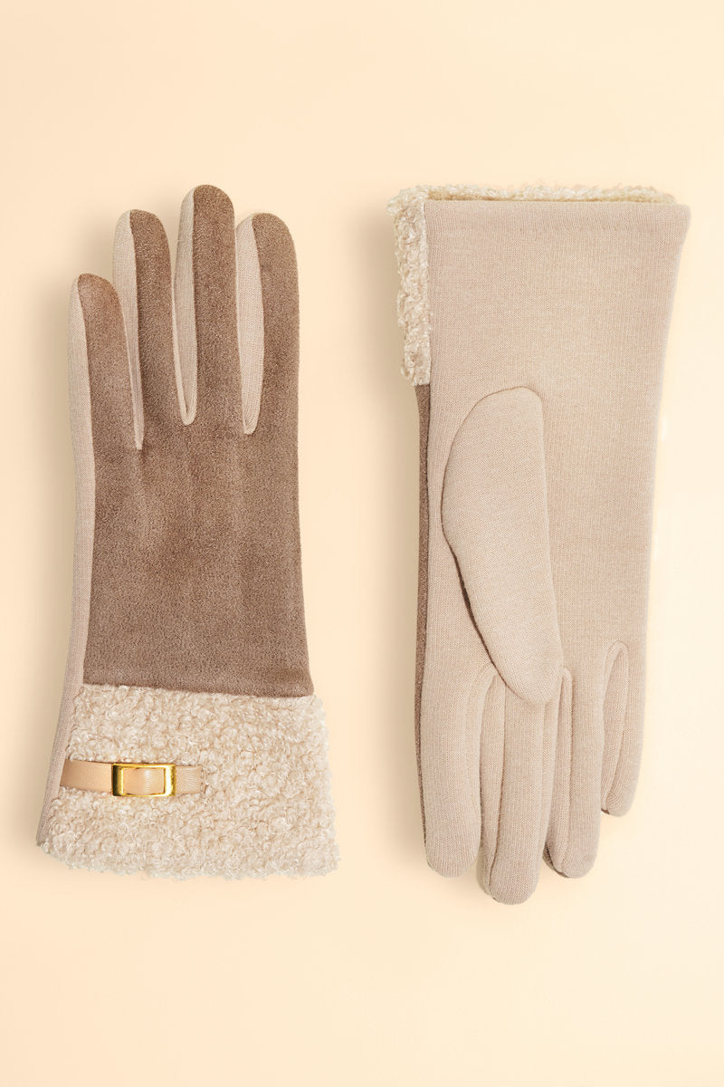 Powder Audrey Faux Suede Gloves - Stone