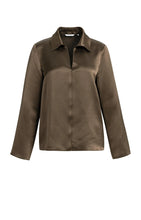 Load image into Gallery viewer, YaYa Satin Blouse with Collar - Cocoa Brown