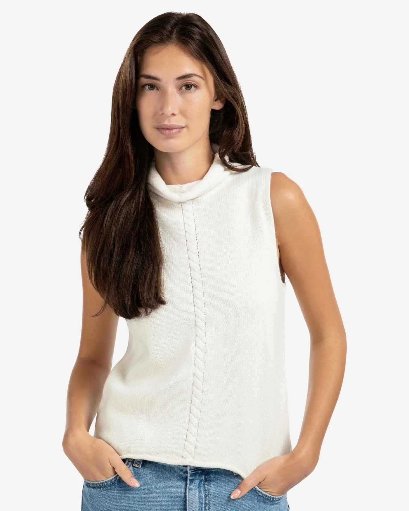 YAYA Sleeveless Sweater with High Neck - Off White