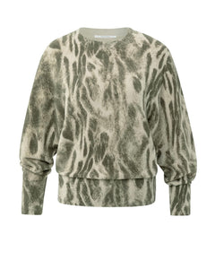YAYA Soft sweater with abstract print - Pale Khaki