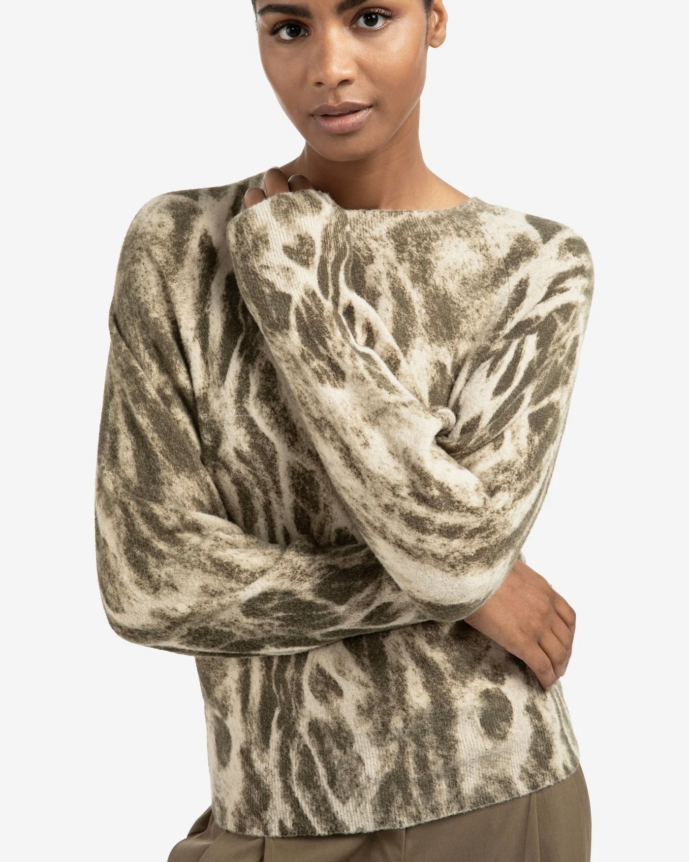 YAYA Soft sweater with abstract print - Pale Khaki