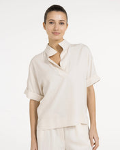 Load image into Gallery viewer, YAYA Top with Short Sleeves &amp; Polo Collar - Cloud Creme White