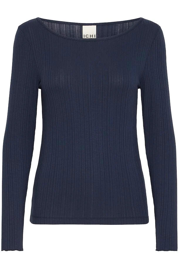 ICHI Cella Long Sleeve Top - Total Eclipse Navy