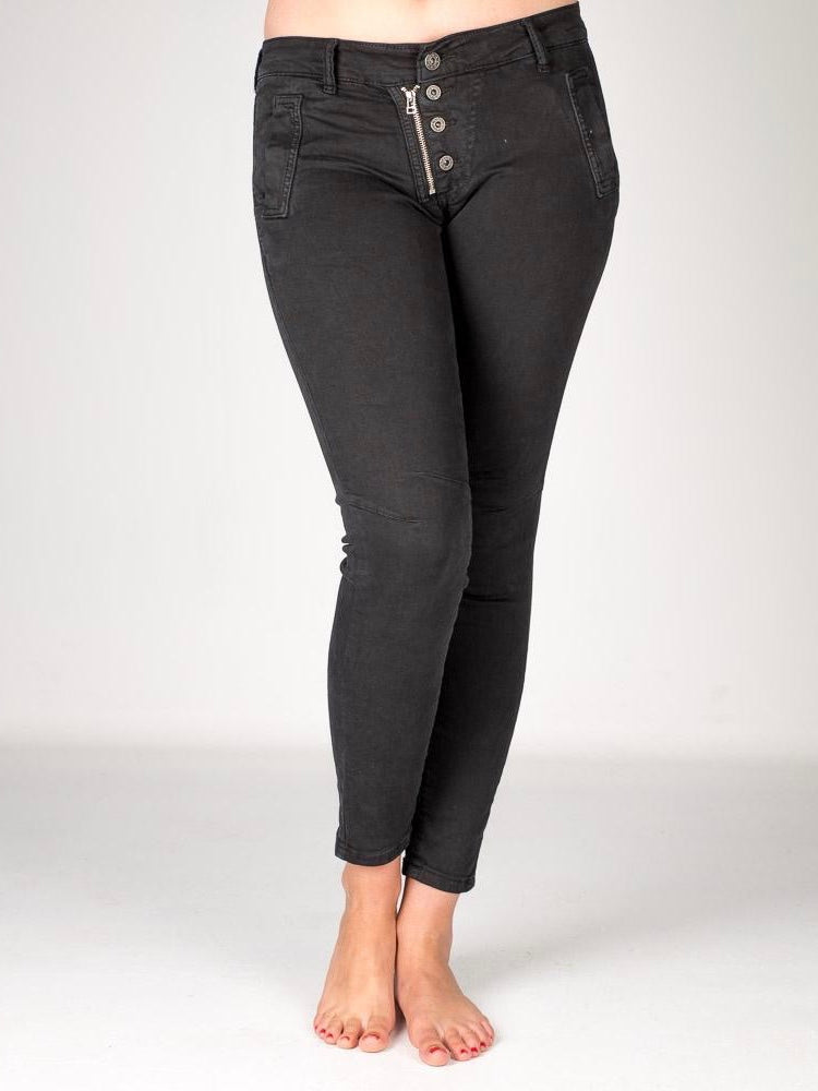 Luxe Melly Zip/Button Front Stretch Jeans - Black